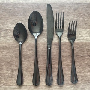 Minimalist Black Metal <b>Flatware</b> <b>Set</b> 5 Piece High Mirror Polish Dishwasher Safe Catering Cutlery - Product Image 1