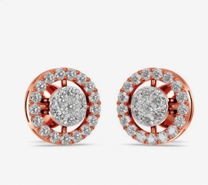18K Rose Gold Lab Grown Diamond Round Halo Cluster <b>Stud</b> Earrings Pave CVD Diamond Trendy Anniversary Party Wholesale - Product Image 1