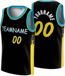 Maillot de basket personnalisé noir et jaune à manches courtes en mesh respirant et à séchage rapide, unisexe, coupe classique, 100% coton - Product Image 1