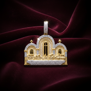 Pendentif en argent 925 avec diamant de laboratoire, motif bâtiment religieux, collier avec breloque architecture religieuse sertie de diamants, cadeau pour homme - Product Image 2
