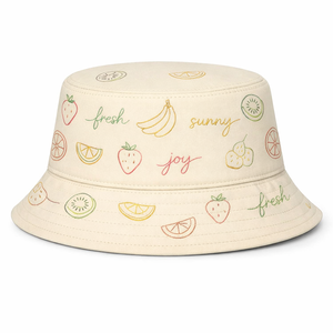 Sombrero de Pescador Personalizado al por Mayor con Bordado de Frutas, Gorra de Algodón Beige de Alta Calidad para Mujeres y Niños - Product Image 3