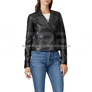 Veste de motard de qualité supérieure pour femmes Veste d'hiver en cuir originale courte pour femmes Veste de motard à bas prix pour femmes - Product Image 3