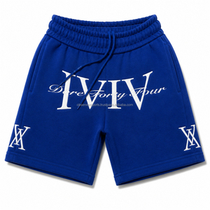 Shorts brodés avec logo personnalisé, en coton French Terry de haute qualité, avec patchs cousus, shorts délavés et usés pour hommes - Product Image 2