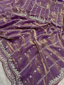 Indian Traditional Ethnic Partywear <b>Saree</b> in Sequins Embroidery Work for Wedding Occasion and Festive Function for Women Outfit - Product Image 4