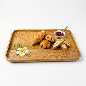 Plateau de service hermétique en métal |   Plateau rectangulaire à motif floral fait main |   Plateau de service pour le petit-déjeuner, le thé, le café et les collations |   24,5x16cm - Product Image 3