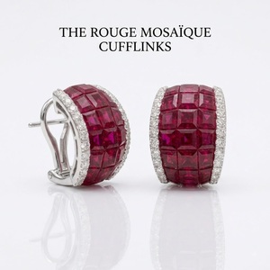 Ruby Diamond Hoop Earrings 18K White Gold Princess Cut Natural Ruby Invisible Setting Custom MOQ 1pc Wedding <b>Gift</b> Women's - Product Image 1