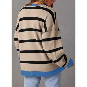 2025 <b>Women's</b> <b>Oversized</b> Striped <b>Cardigan</b> 2024 Fall Winter Open Front Coat Sweaters with Pockets Chunky Print Outwear - Product Image 1