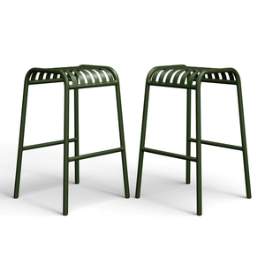 Taburete de Bar Moderno de Metal Verde Oscuro con Asiento de Listones y Reposapiés, Silla de Altura Media para Cocina, Comedor, Cafetería y Jardín/Patio - Product Image 1