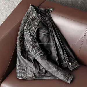 Blouson en cuir pour homme, style vintage, respirant, coupe-vent, fermeture éclair, écologique, automne, moto, cuir végétalien - Product Image 3