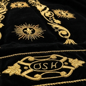 Premium Black Velvet Silk Elegant Gold Bullion Embroidered Church Statue Virgin Mary Vestment Gown for Women Summer Winter - Product Image 5