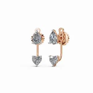 Boucles d'oreilles en diamants de laboratoire Heartfelt Radiance, taille cœur et poire, or rose 18 carats, ensemble tendance 4 pièces pour femmes - Product Image 1