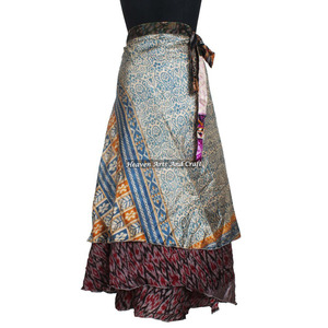 100% Vintage Silk Sari <b>Long</b> Panel <b>Skirt</b> Online Wholesale Shop of Indian Silk Wrap Around <b>Skirts</b> Manufacturer Wholesaler - Product Image 3