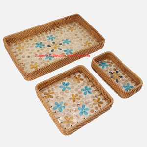 <b>Black</b> Geometric Pattern Serving <b>Tray</b> With Handle Lacquered Finish Residential Use Handmade Made in India Multi Functional Used - Product Image 5