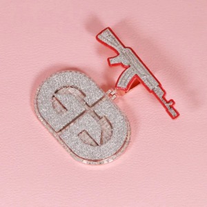 Fully Iced Out Custom Moissanite <b>Pendant</b> Hip Hop <b>Pendant</b> Gun Bail <b>Pendant</b> Enamel Latter <b>Pendant</b> Personalized <b>Initial</b> <b>Pendant</b> - Product Image 5