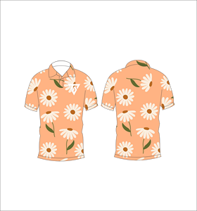 Camisa polo con estampado floral Peach Daisy para hombre, camiseta informal de verano de manga corta a la moda para golf - Product Image 3