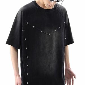 เสื้อยืดผู้ชายแบบเรียบ ปักลายเพชร สไตล์วินเทจ คอกลม รับสกรีนลายกราฟิก เสื้อยืดโอเวอร์ไซส์ - Product Image 2