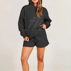 Conjunto de Sudadera con Capucha y Pantalones Cortos para Mujer, Diseño Moderno 2026, Transpirable, Invernal, con Cierre de Cordón, Estilo Casual, Color Sólido, 100% Algodón, Ligero - Product Image 5