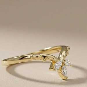Floral Marquise Cut <b>Diamond</b> Leaf <b>Ring</b> For Women's Lab Grown 18k Yellow Gold Fine Anniversary Engagement Party Occasion Gift Her - Product Image 4