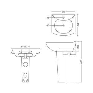Lavabo de cerámica avanzado con pedestal 570x495x865mm, lavabo de porcelana para baño, lavadero, conjunto de lavabo para ropa, ideal para utilidad. - Product Image 2