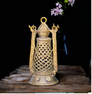Ornate gold <b>Moroccan</b> style <b>lantern</b> with mesh dome and clear glass panels for home decor, available at wholesale prices. - Product Image 5