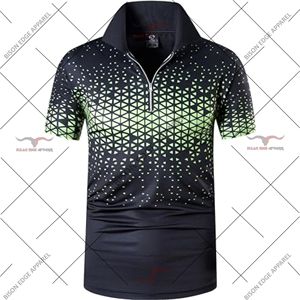 เสื้อโปโลแขนสั้นผู้ชาย ลายสามเหลี่ยมเรขาคณิต ซิปครึ่งตัว แห้งเร็ว สปอร์ต ผ้าถักโพลีเอสเตอร์ สีขาว - Product Image 3