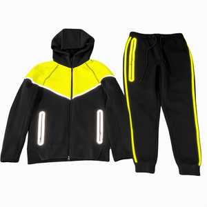 Unisex Hooded Tracksuit Set Full Length Color Blocking Sweatshirt and Jogger Pants with Side Pockets Reflective Style - Product Image 5