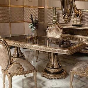 Ensemble de table à manger de luxe Celestique The Addison, en teck massif avec plateau en marbre, sculpté à la main, collection de meubles classiques de style palais. - Product Image 4