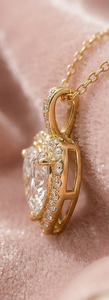 Pendentif en diamant taillé en cœur avec halo et chaîne en or jaune, diamant naturel certifié GIA, bijoux romantiques de fiançailles pour femmes - Product Image 3