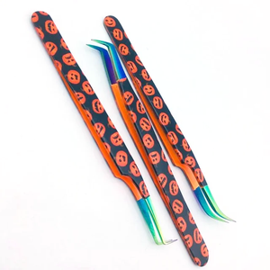 Pinzas para pestañas Black Silver Grip con punta de fibra, embalaje en caja rosa, etiqueta privada, para volumen, en venta. - Product Image 2