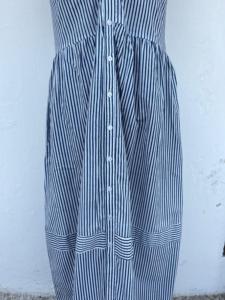 Vestido Maxi de Algodón a Rayas Azules y Blancas para Mujer, con Tirantes Ajustables, Botones al Frente, Espalda Fruncida y Escote Corazón, Vestido de Verano - Product Image 3