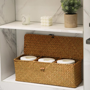 Boîte de rangement rectangulaire en jonc de mer pour mouchoirs, écologique, tressée, avec couvercle, pour papier toilette, naturelle, pour salle de bain, hôtel, vente en gros - Product Image 4