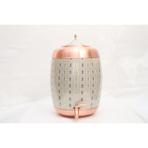 Distributeur d'eau en cuivre pur de qualité supérieure avec un design floral peint à la main, pot Matka avec robinet en laiton anti-fuite pour la maison et le bureau - Product Image 1