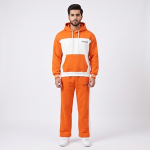 Ensemble jogging pour homme, couleur orange et blanc, sweat-shirt à capuche et pantalon de jogging, manches longues, tenue décontractée avec logo imprimé, vêtements d'automne - Product Image 1