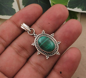Colgante de Malaquita Natural Vintage al por Mayor, Plata de Ley 925, Chapado en Platino, Amuleto de Piedra Preciosa, Joyería Hecha a Mano, Precio al por Mayor - Product Image 5