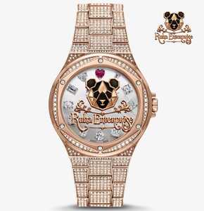 Reloj de Cuarzo Analógico de Lujo Ruha Enterprise con Esfera de Moissanita y Diamantes de Imitación, Caja Redonda Unisex, Correa Amarilla, para Compra al por Mayor - Product Image 5