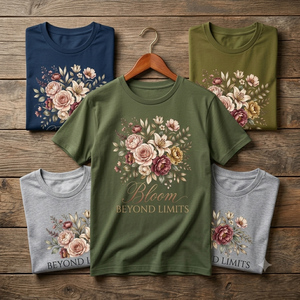 Camiseta de Cuello Redondo con Estampado Floral Azul Marino para Mujer, Marca Bloom Limits, Corte Ajustado, Manga Corta, Primavera/Verano, Informal, 100% Algodón Jersey, 180g - Product Image 3
