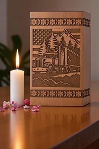 Handmade Rosewood Urn Box Truck American Flag Personalized <b>Memorial</b> <b>Gift</b>-Durable Eco-Friendly 220 Cubic Inch Wooden Cremation - Product Image 3