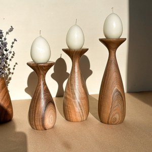 Wooden Candlestick Holder Set Natural Finish Home Decoration Nordic Style Teardrop Shape Three Piece Set - Product Image 4