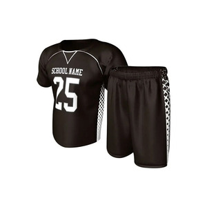 Ensemble de maillots de basket-ball personnalisés sublimés respirants, col en V noir, manches courtes, évacuation de l'humidité, uniforme d'équipe unisexe pour adultes - Product Image 1