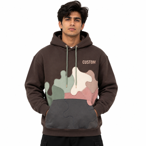 Sweat à capuche personnalisé pour homme avec appliqué puzzle, en coton épais, coupe oversize, avec poche avant, décontracté, à manches longues, fournisseur ODM OEM - Product Image 1