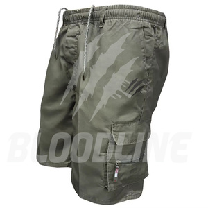 Pantalones Cortos Cargo Color Oliva para Hombre, Marca Bloodline, Cintura Media, Cordón Ajustable, Secado Rápido, Casuales, Deportivos, con Bolsillos y Logotipo Estampado en la Parte Delantera - Product Image 1