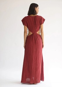 Robe longue bohème en gaze de coton marron pour femme, éco-responsable, à franges, col en V profond, coupe ample, style kaftan, pour l'été et la plage - Product Image 5