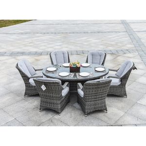 Set da Pranzo Ovale in Vimini Grigio a 7 Pezzi, Elegante Collezione di Mobili da Giardino - Product Image 3
