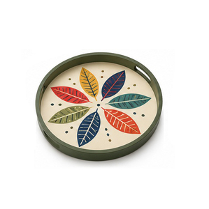 Plateau de service Concept Home, motif de feuilles colorées, fond crème, poignée décorative, usage résidentiel, écologique, incassable - Product Image 2