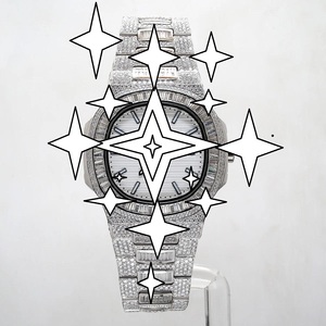 RUDRA JEWELS WATCHES นาฬิกาสแตนเลสสตีลหรูหรา โมอิสซาไนต์ กลไกจักรกล สปอร์ต สง่างาม วินเทจ คริสตัลโปร่งแสง 20 มม. - Product Image 1