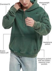 Wholesale OEM Streetwear Half Zip Hoodie Sleeve Pocket Design Men’s <b>Tech</b> Fleece Kangaroo Pocket Sweatshirt hoodies - Product Image 6