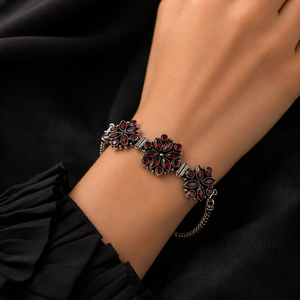 Wholesale Price Offer Antique Silver Plated Brass Beaded <b>Red</b> Cubic Zirconia Flower Cluster Trendy Women's Anniversary <b>Bracelet</b> - Product Image 4