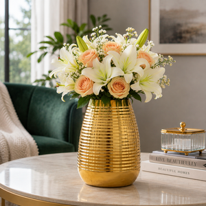Florero de Latón Hecho a Mano |   Jarrón Decorativo de Metal Martillado |   Centro de Mesa de Lujo para Decoración del Hogar |   Jarrón de Latón Dorado para Hotel - Product Image 5