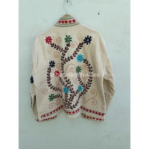 Wholsale White Suzani Jacket Handmade Floral Embroidered Velvet Blouson Design <b>Women</b> Mandarin Collar Full Sleeve <b>Coat</b> - Product Image 3