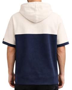 Camiseta con capucha de manga corta personalizada para hombre, azul marino y con bloques de color, sudadera informal con capucha, mezcla de algodón suave, ropa de verano - Product Image 2